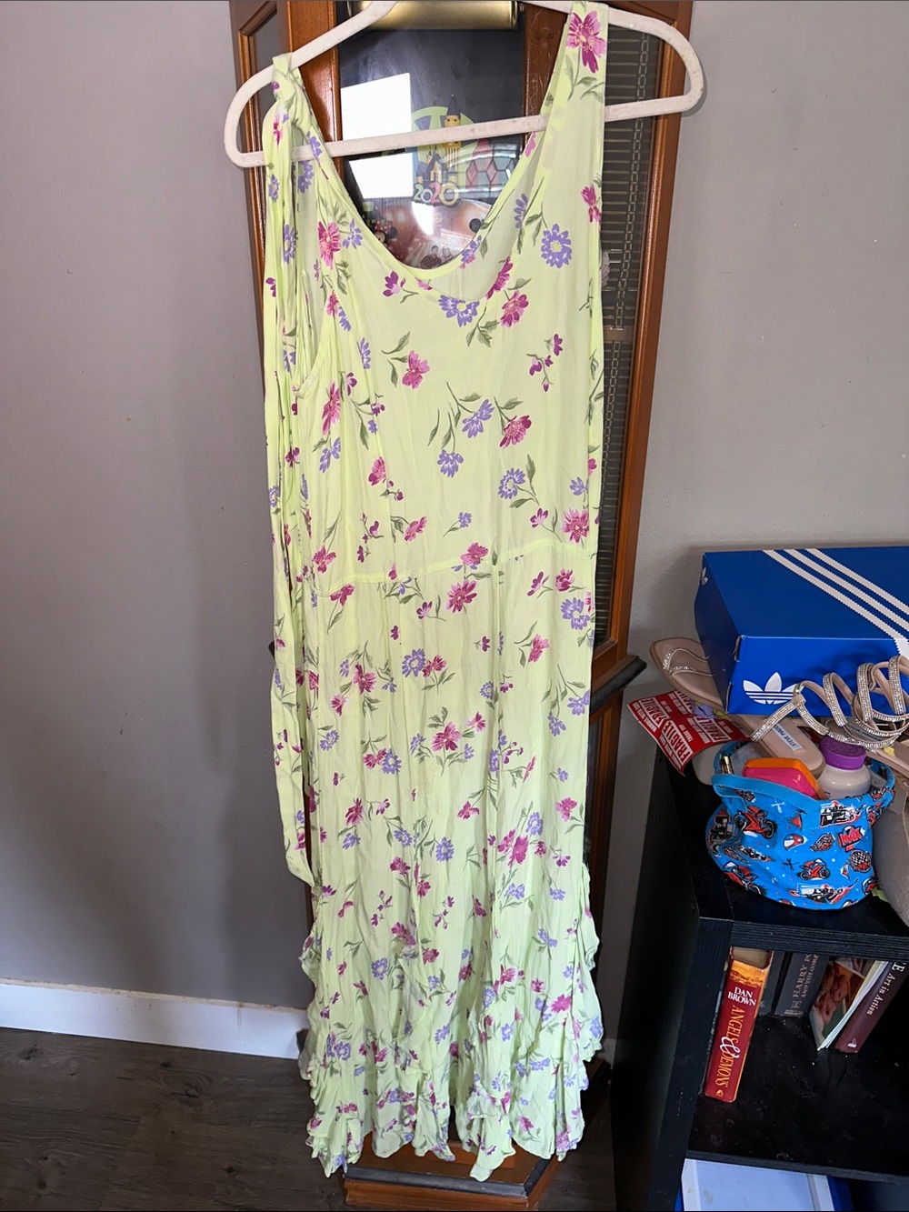 Vintage Anna Bella Green Floral Ruffled Maxi Dress